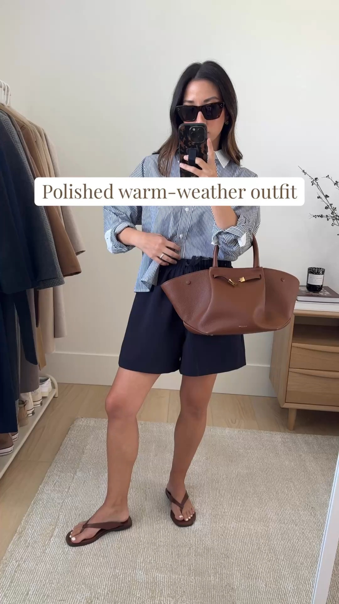 Polished spring outfit idea. 

J.Crew shirt 4 (old)
Aritzia shorts small
Everlane sandals 5
DeMellier New York bag medium
Celine Sunglasses

Petite style, spring style, spring outfits 2026, mom style 

#LTKSeasonal #LTKootd #LTKPetite