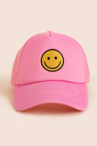 Women's Addison Smiley Trucker Hat in Pink by Francesca's - Size: One Size | Francesca's