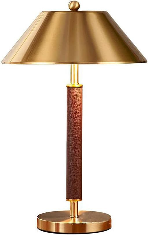 Button Switch Table Lamp, with E14*2 Base, Copper/Leather/Wrought Iron Material, Gold Base | Amazon (US)