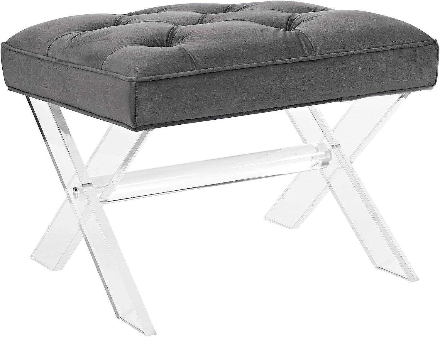 Modway Swift Acrylic X-Base Entryway Modern Bench With Tufted Fabric Upholstery in Gray | Amazon (US)