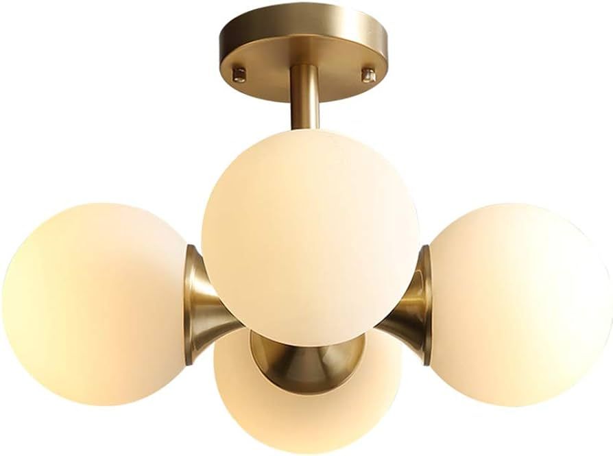 Modo Lighting Antique Brass 4-Light Ceiling Light Mid-Century Frosted Glass Globe Chandelier Mode... | Amazon (US)
