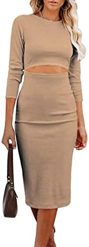 PRETTYGARDEN Women's Long Sleeve Midi Bodycon Dresses Casual Crewneck Cut Out Ribbed Knit Fitted ... | Amazon (US)