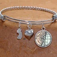 Toms River Seaside Park New Jersey Map Charm Bracelet State Of Nj Bangle Cuff Vintage Jewelry Stainless Steel | Etsy (US)