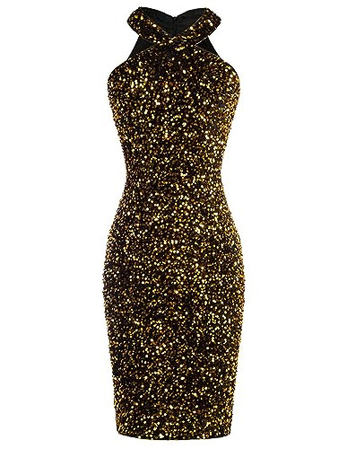 GRACE KARIN Sequin Dress for Women Sleeveless Sparkly Glitter Halter Dress Bodycon Mini Club Dres... | Amazon (US)