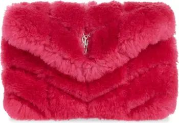 Saint Laurent Small Lou Puffer Genuine Shearling Pouch | Nordstrom | Nordstrom