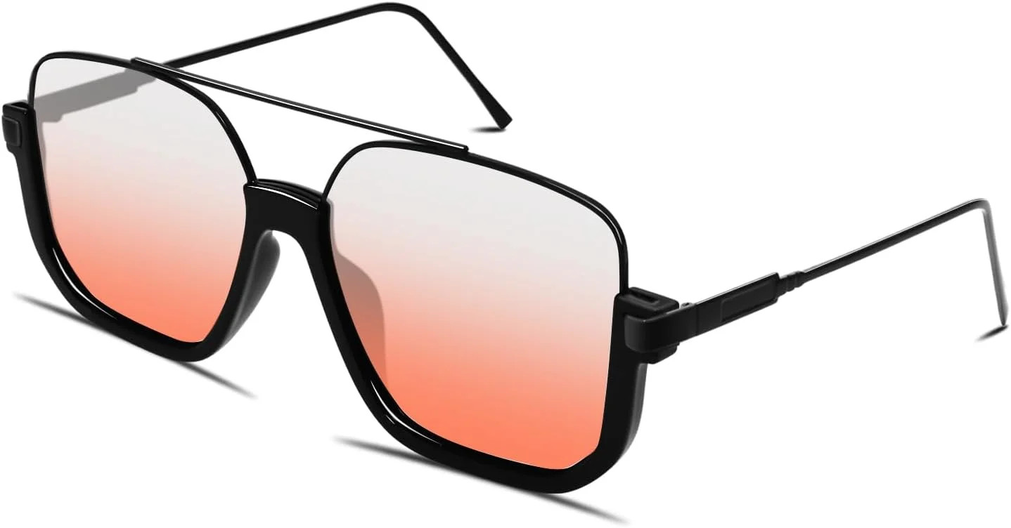 Retro Oversized Aviator Sunglasses for Women Men Square Double Bridge Pilot Sun Glasses 70s Trend... | Walmart (US)