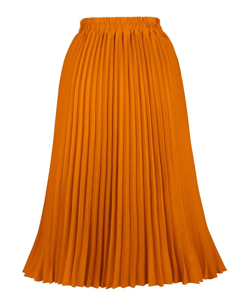 Women's Pleated Skirts High Elastic Waist A-Line Swing Skirt Midi Length | Amazon (US)