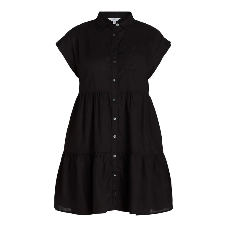 Time and Tru Women's Tiered Mini Shirt Dress, Sizes XS-XXXL | Walmart (US)