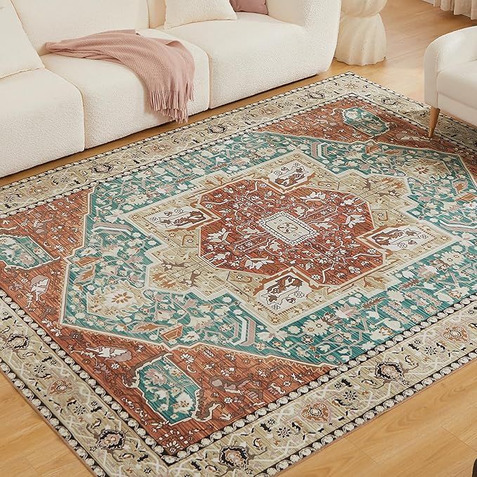 Washable Area Rug Large 5x7 Boho Rug Vintage Design for Living Room, Bedroom, Checkered Ultra Sof... | Amazon (US)