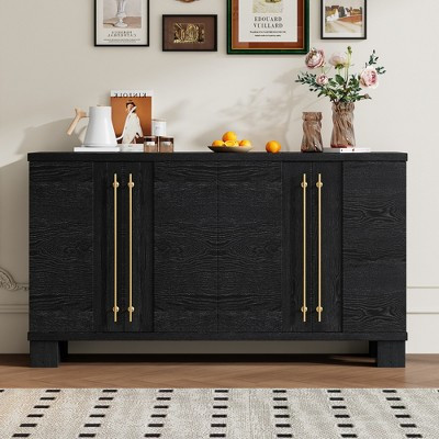 Whisen Classic Style Wood Sideboard Buffet Cabinet with Adjustable Shelves and Gold Handles - Black | Target
