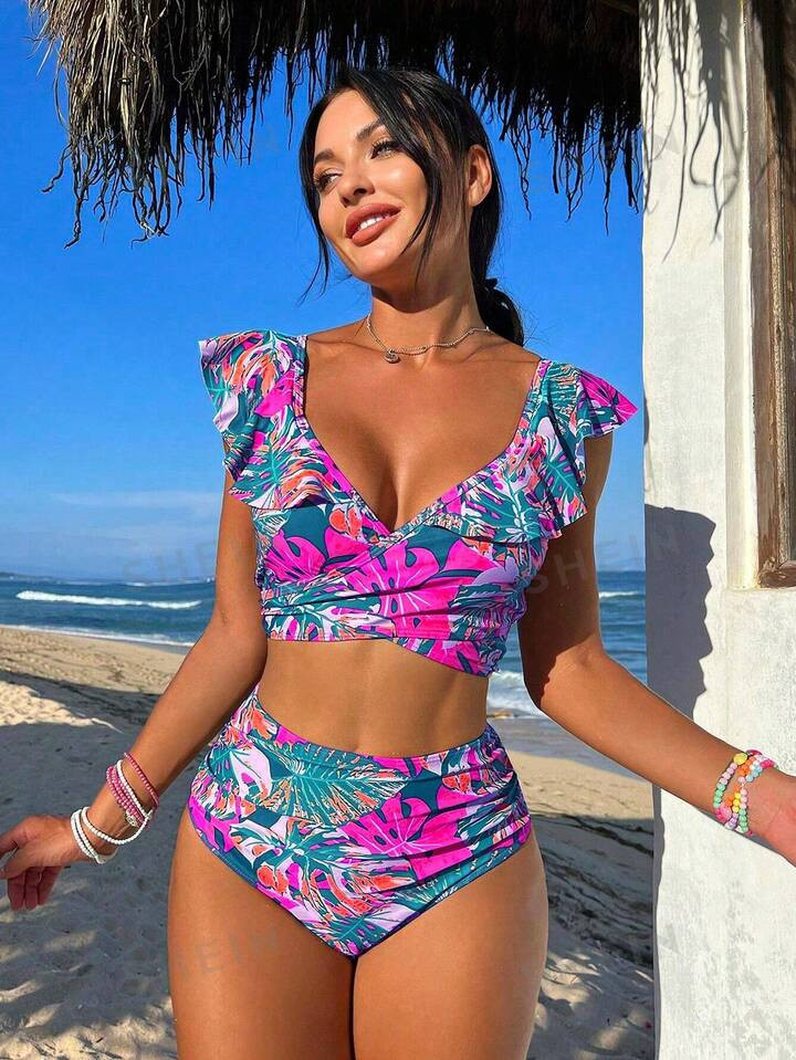 SHEIN Swim Vcay Summer Beach Tropical Printed Two-Piece Swimwear Set | SHEIN