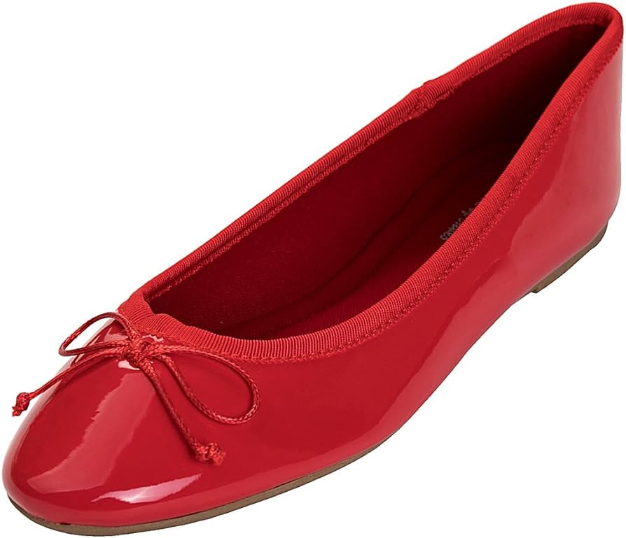 FEVERSOLE Women's Macaroon Colorful Memory Foam Cushion Insock Patent Ballet Flat Red Size 8 M US | Amazon (US)