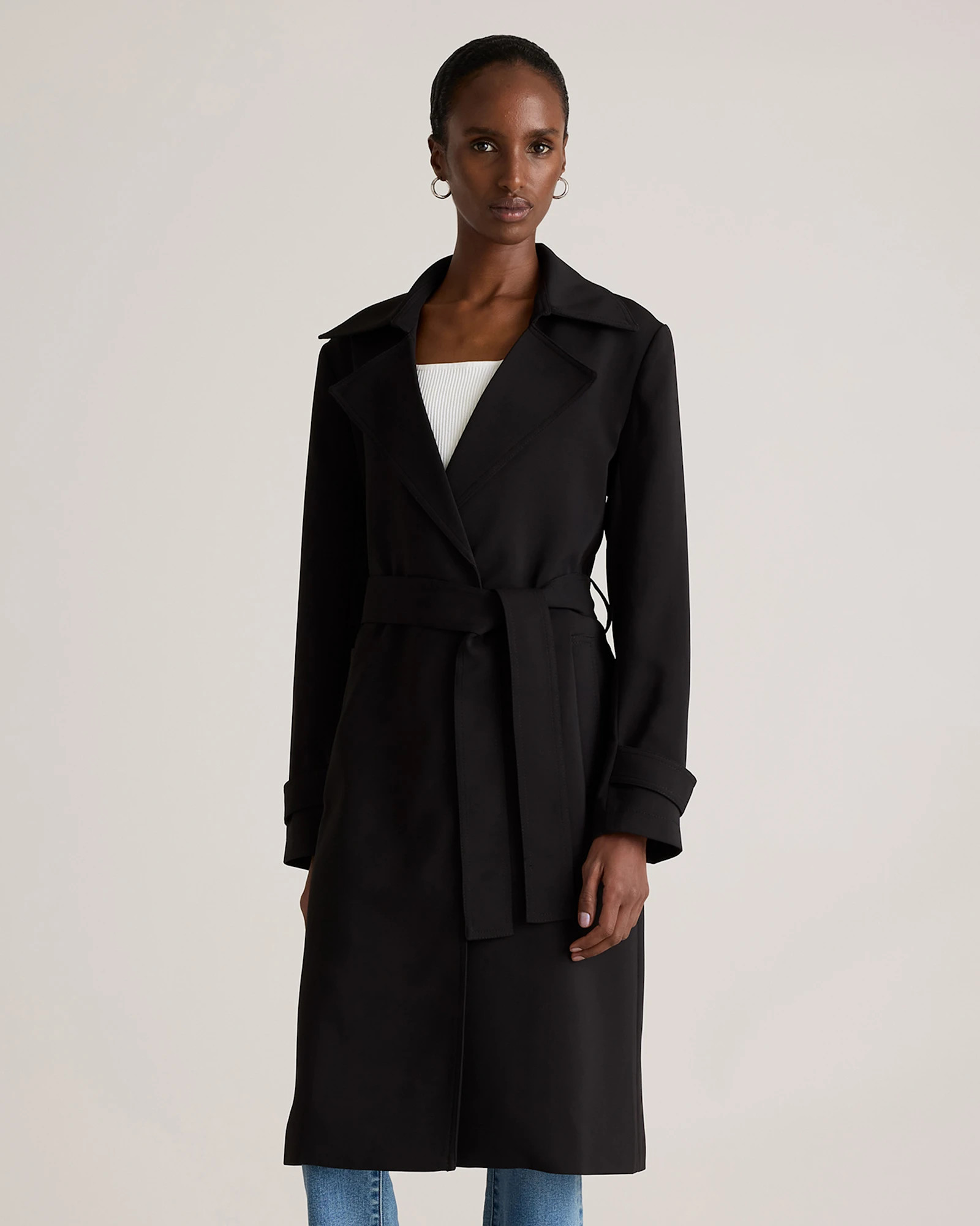 Quince | Women's Stretch Crepe Trench Coat in Navy, Size Large, Recycled Polyester | Quince