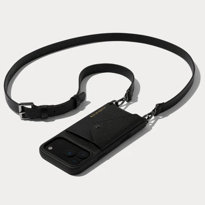 Hailey Side Slot Leather Crossbody Bandolier - Black/Pewter 13 / iPhone Mini | Bandolier