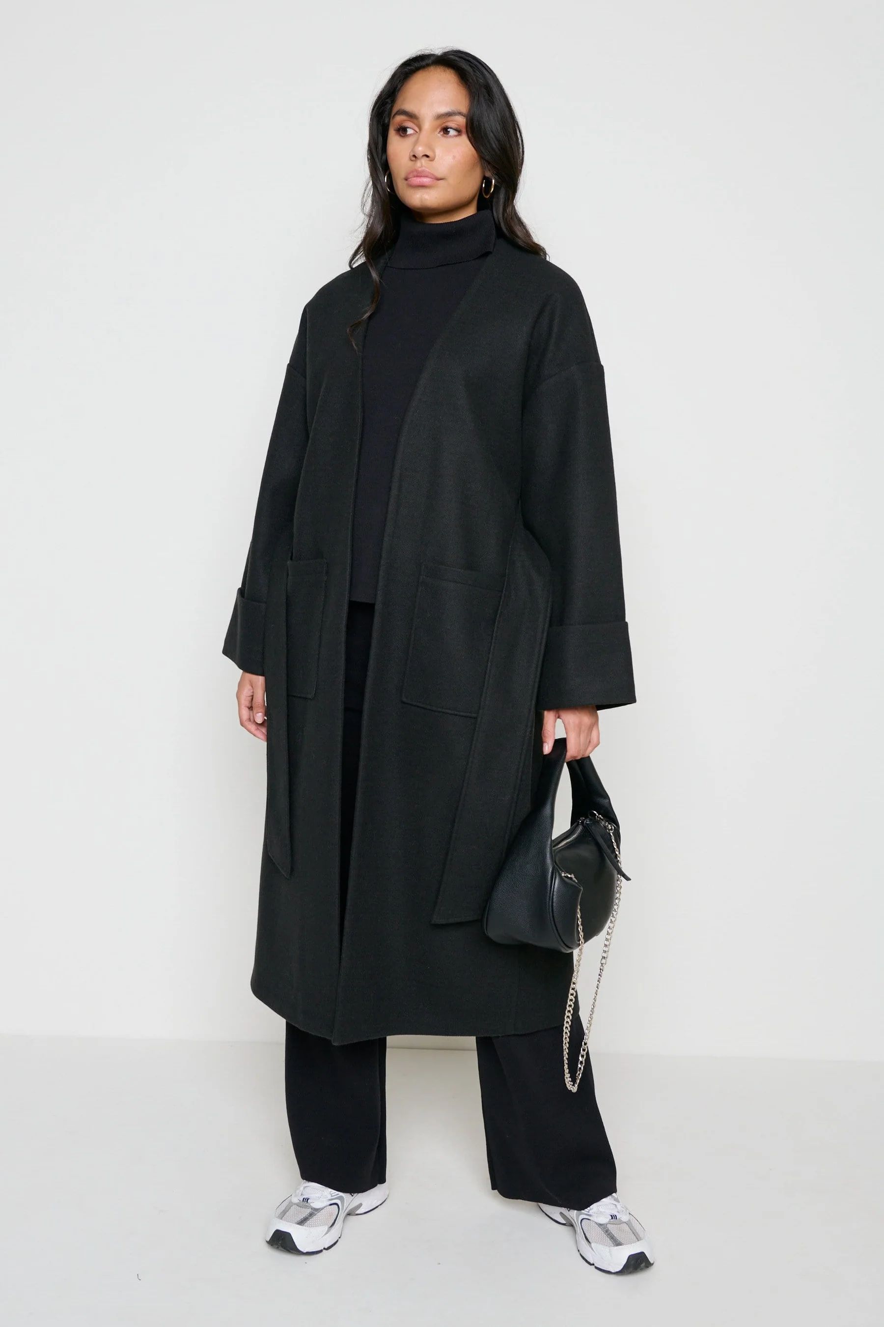 Reece Wrap Coat - Black | Pretty Lavish (UK)