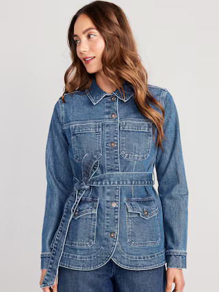 Tie-Belt Jean Utility Jacket for Women | Old Navy (US)