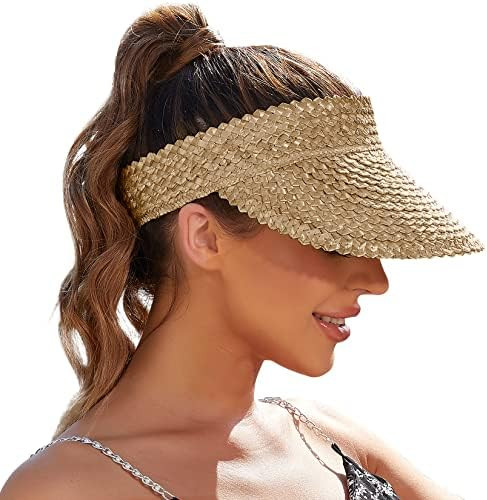 Straw Sun Visors & Hats for Women - Packable Beach Hats, Handmade, Sun Protection | Amazon (US)