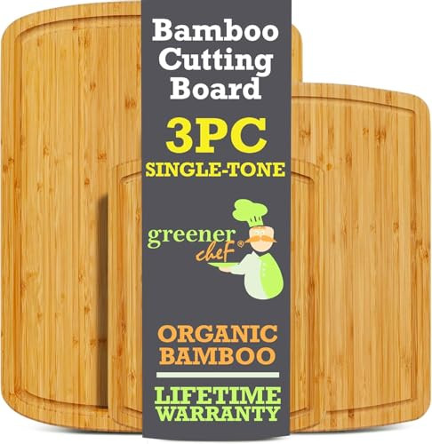 Organic Bamboo Cutting Board Set of 3 with Lifetime Replacements - Wood Cutting Board Set with Juice Groove - Wooden Chopping board Set for Kitchen, Meat and Cheese - Single Tone | Amazon (US)