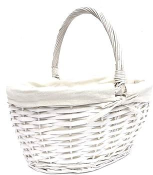 Strong Oval Wicker Garden Trug Basket Flower Harvest Log Fruit With Handle (White, Small 27x22x25... | Amazon (UK)