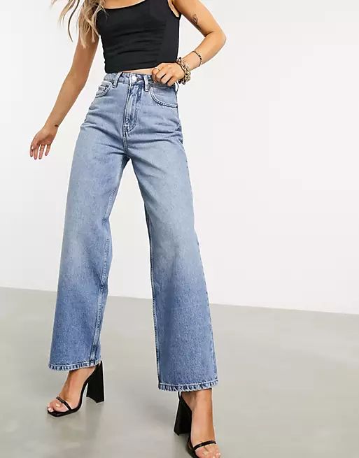 ASOS DESIGN high rise 'relaxed' dad jeans brightwash | ASOS (Global)