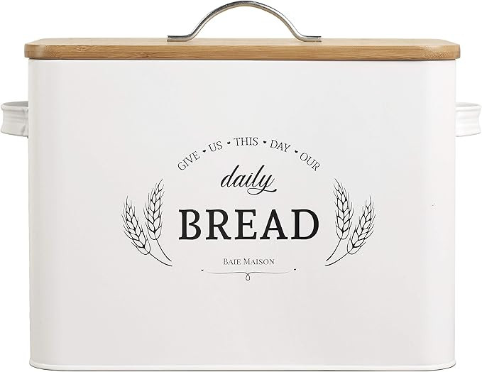 Baie Maison Extra Large White Farmhouse Bread Box for Kitchen Countertop - Breadbox Holder Fits 2... | Amazon (US)