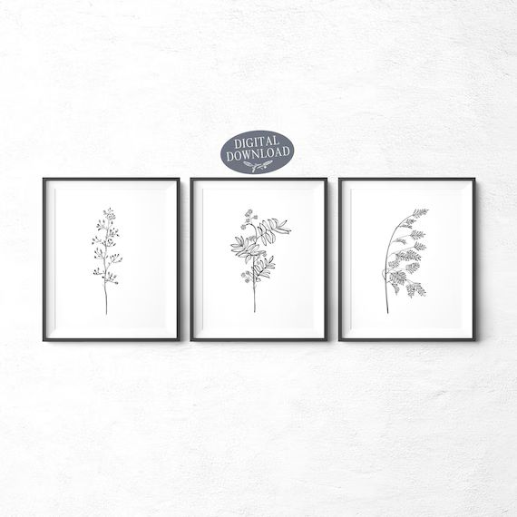 Botanical Print Set Black and White Printable Wall Art Set | Etsy | Etsy (US)