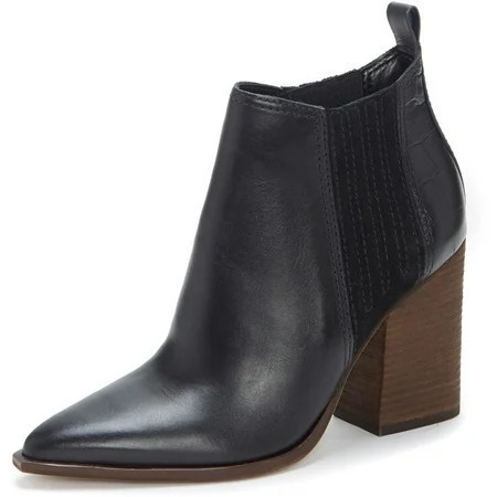 Vince Camuto Gabeena Black Leather Block Heel Pointed Chelsea Ankle Booties (Black 9.5) | Walmart (US)