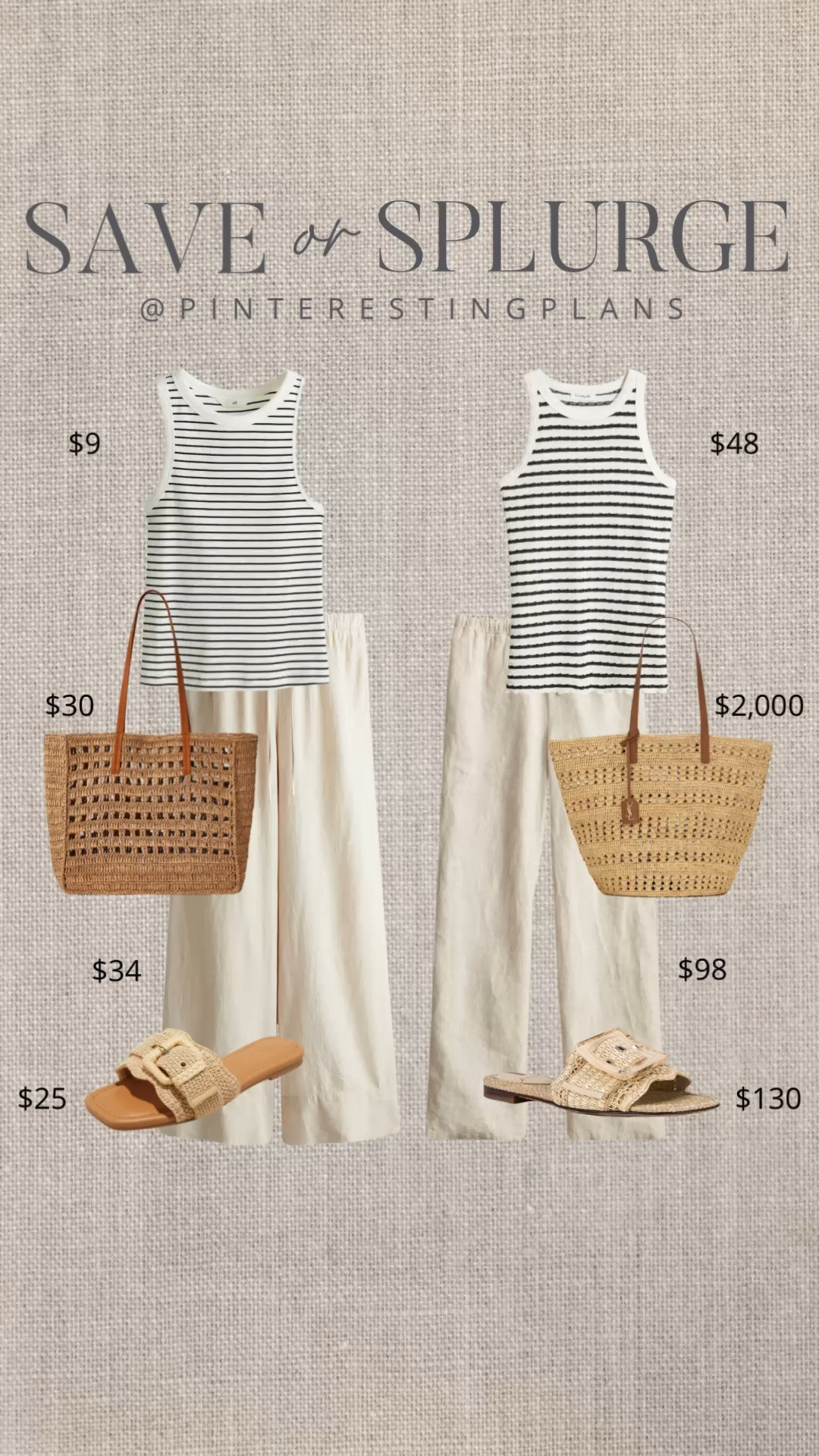 Save or splurge linen pants outfit. I have the splurge linen pants! They’re petite and tall-friendly. Great for spring and a vacation staple item. 

#LTKTravel #LTKItBag #LTKShoeCrush