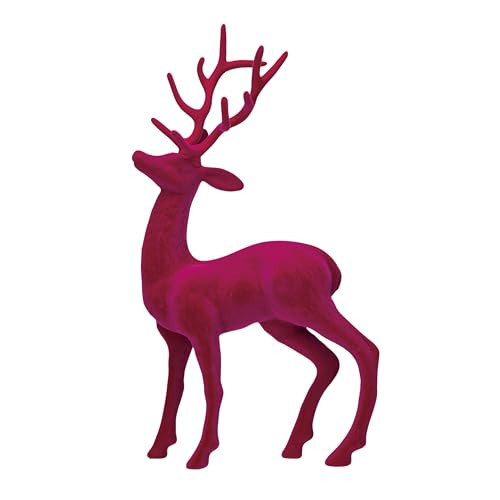 Creative Co-Op Flocked Plastic Standing Reindeer Decor, Pink | Amazon (US)