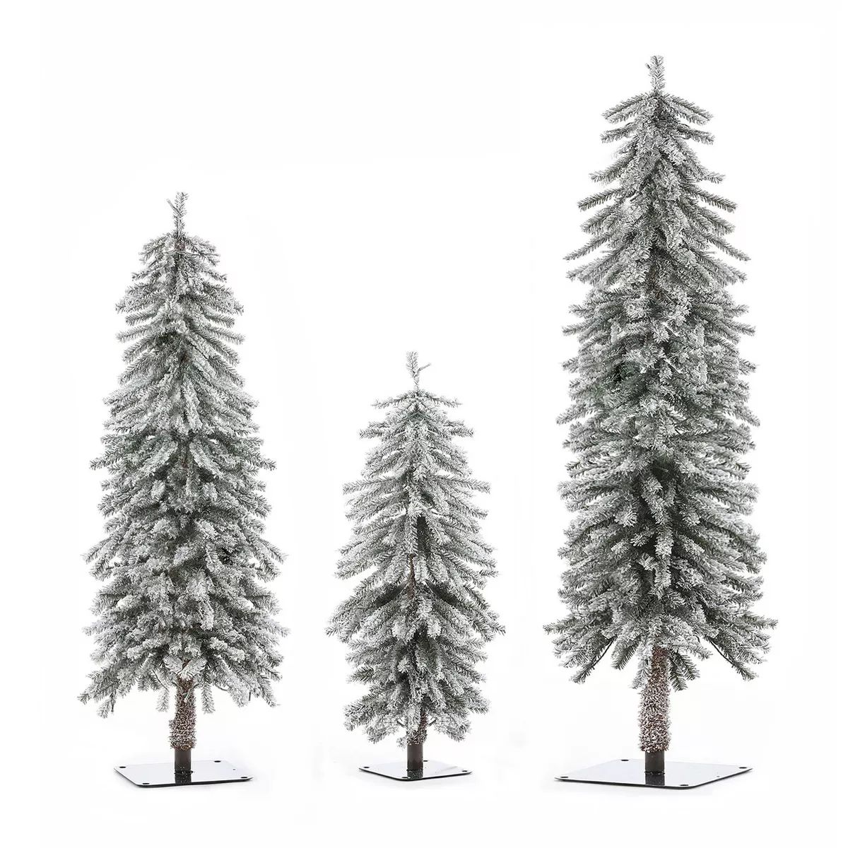 LuxenHome Set of 3 Pre-Lit LED Flocked Fir Slim Artificial Christmas Trees | Target