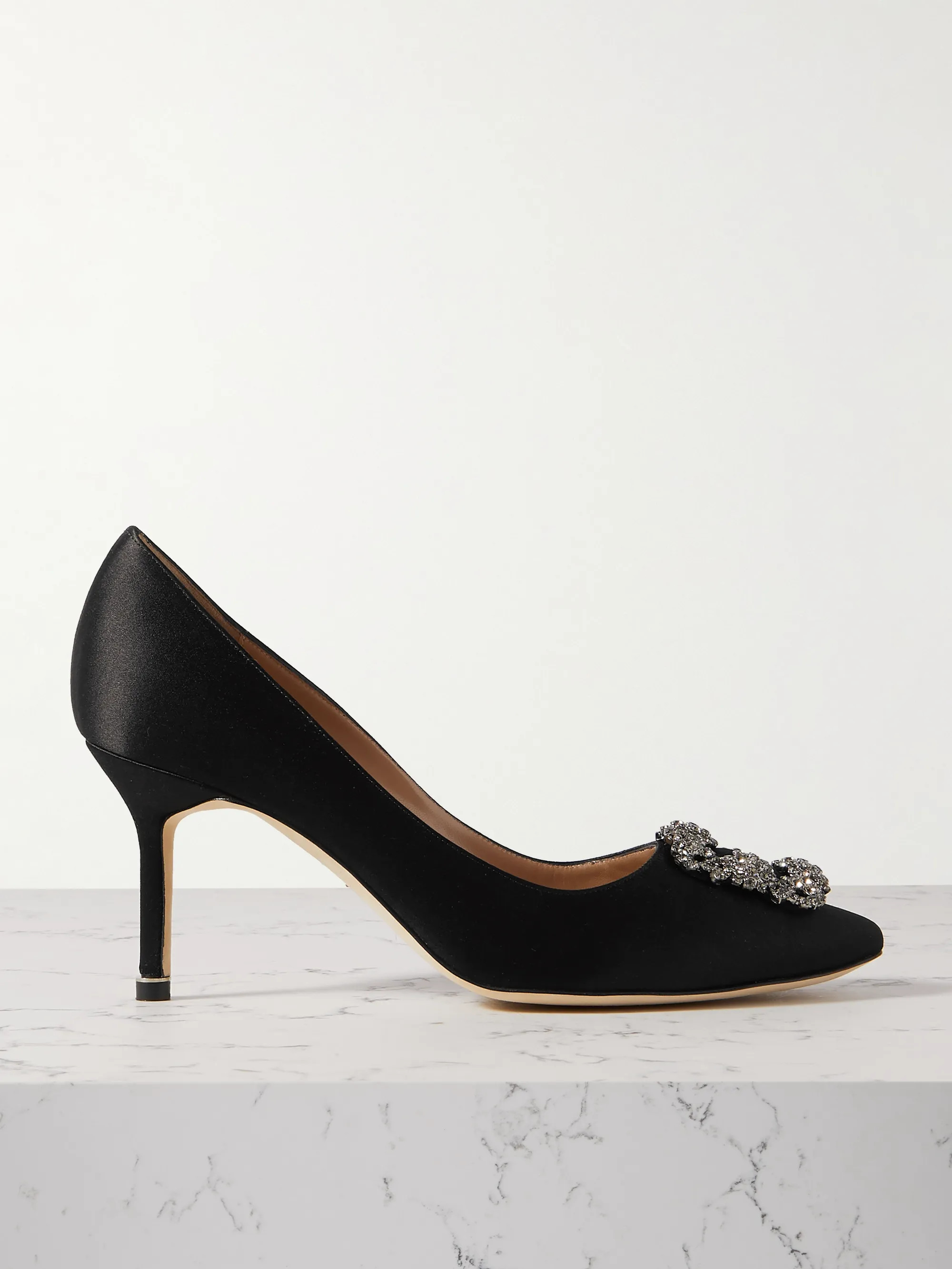 Black Hangisi embellished satin pumps | Manolo Blahnik | NET-A-PORTER | NET-A-PORTER (UK & EU)