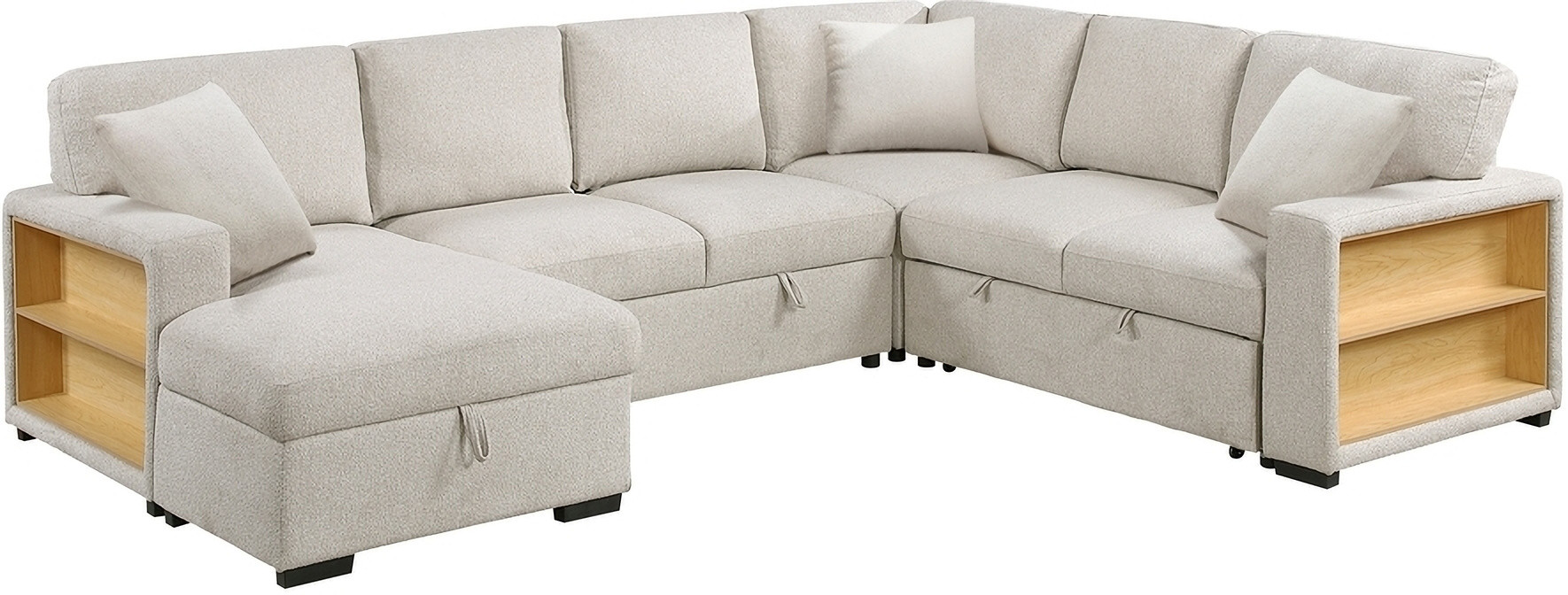 Pompano Sectional with Left Chaise, Pull-out Bed, Hidden Storages and Shelves, Charging Ports In ... | 1stopbedrooms