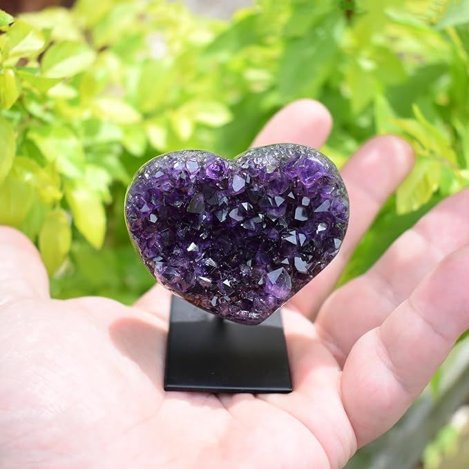 JIC Gem Deep Purple Amethyst Crystal Cluster Natural Druzy Heart 3" AA Color Beautiful Amazing Ge... | Amazon (US)