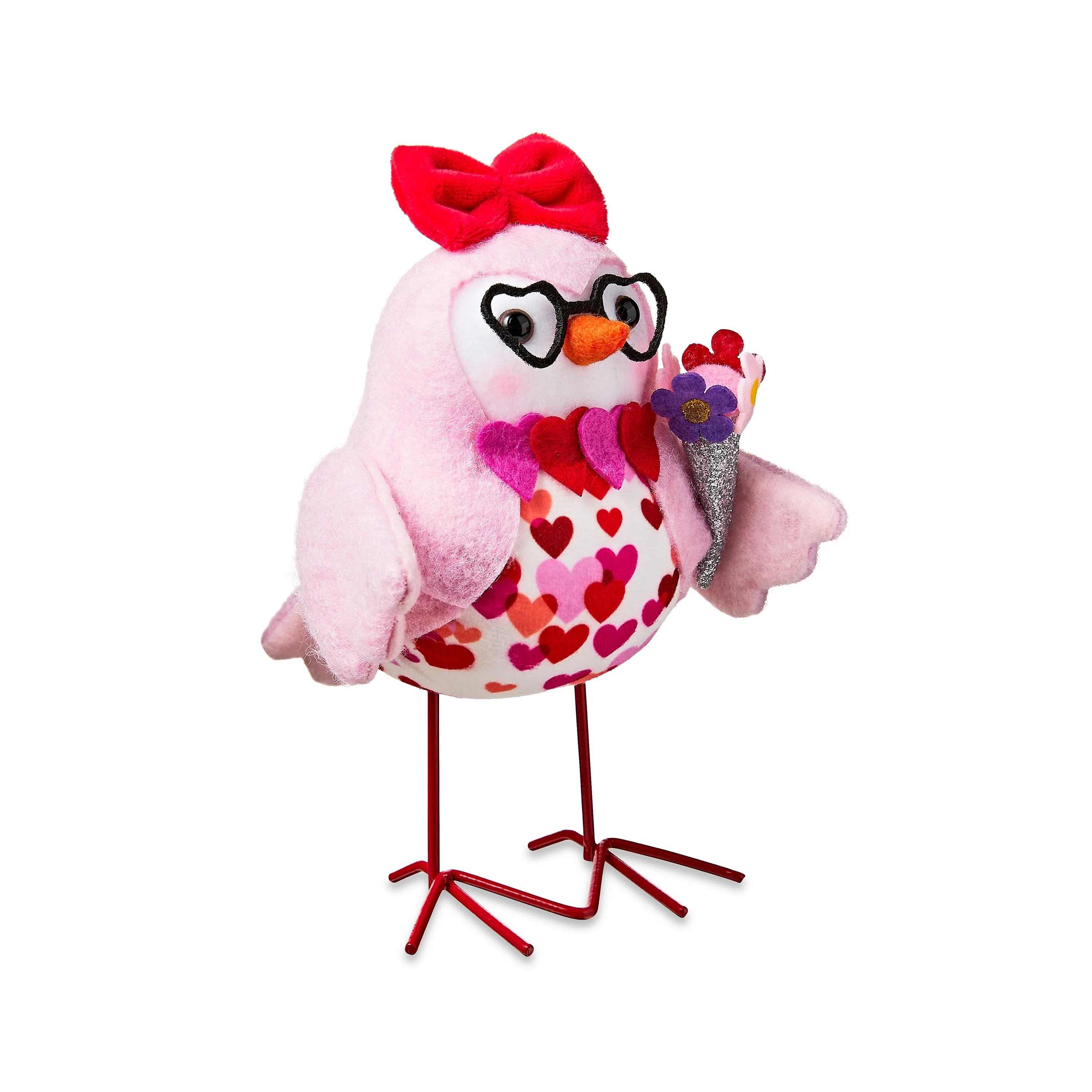 Valentine's Day Pink Fabric Bird with Heart Glasses Tabletop Decoration, 7", by Way To Celebrate | Walmart (US)
