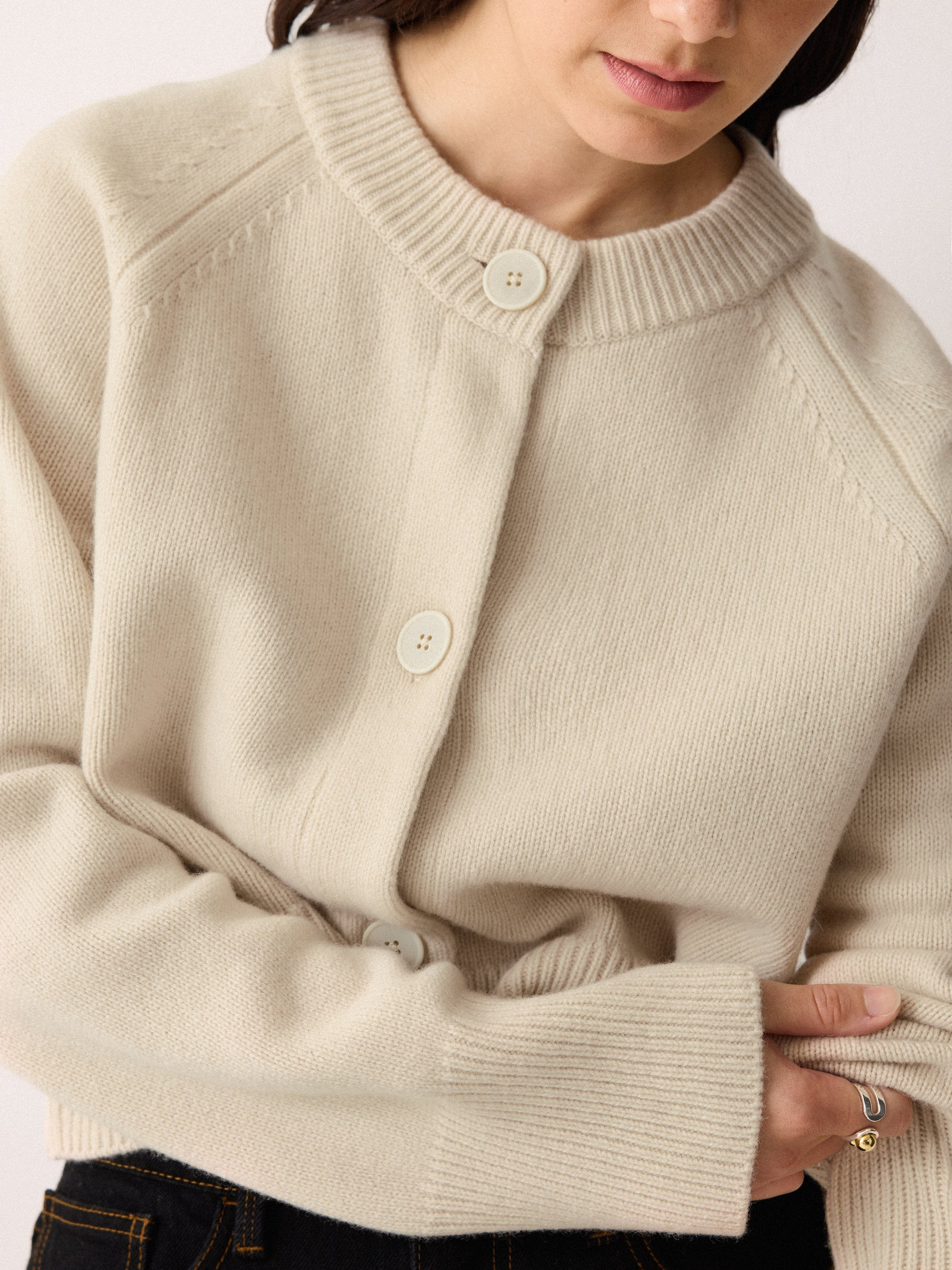 Wool Cropped Raglan Cardigan | Cream | Jigsaw (UK)