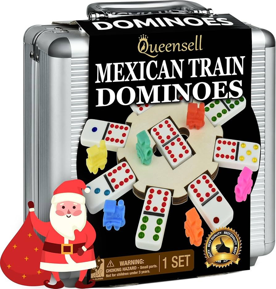Queensell Mexican Train Dominoes Set with Wooden Hub, Domino Tile Board Games - Double 12 Dominos... | Amazon (US)