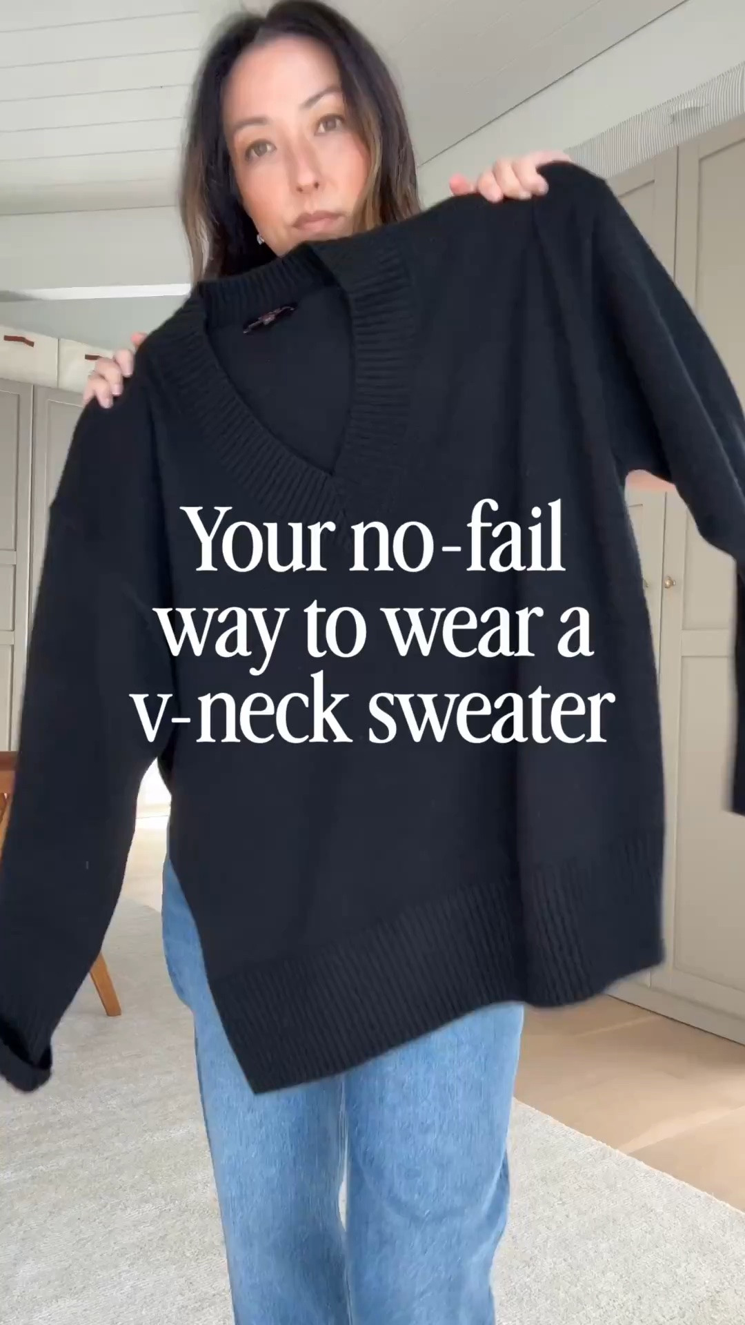 This black v neck with white tee under a perfection! Picky with my v-necks, but this combo is great! Sweater runs roomy. You can size down for a more fitted look. 

Quince cashmere sweater xs
Everlane tee medium
Agolde Valen jeans 25 - cut hems
Veronica Beard loafers 5.5
Liffner bucket bag
YSL sunglasses 
Dorsey Cecilia earrings 3.4
Dorsey James necklace 15”