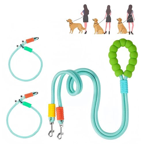 Double Dog Leash & Collars, No Tangle Dual Strong Nylon Dog Leash with Padded Handles for Medium Large Dogs, Hands-Free for Walking, Jogging, Hiking(Green) | Amazon (US)