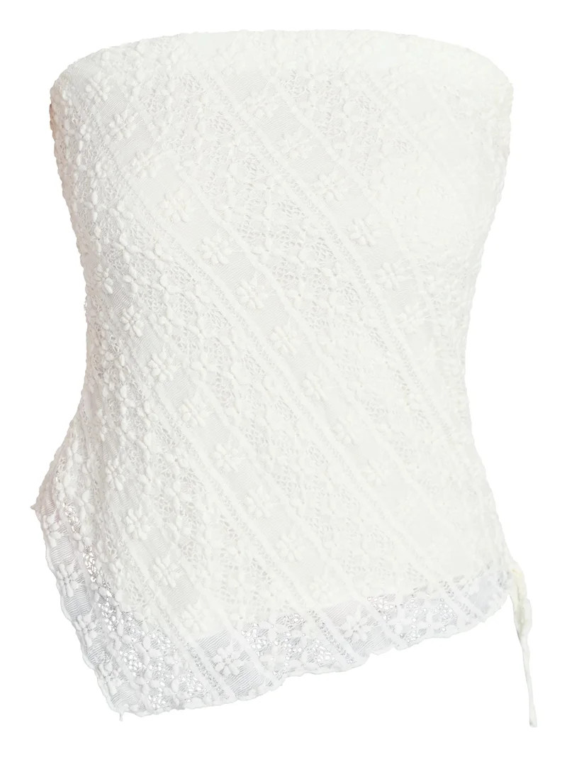 No Boundaries Asymmetrical Lace Tube Top, Women's XXS-XXL | Walmart (US)