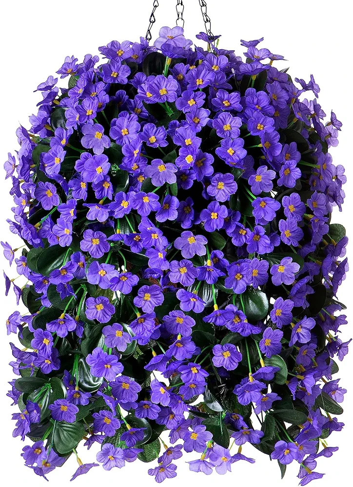 Artificial Fake Outdoor Hanging Flowers Plants Basket for Outside Porch Decoration, Fake Silk UV ... | Amazon (US)
