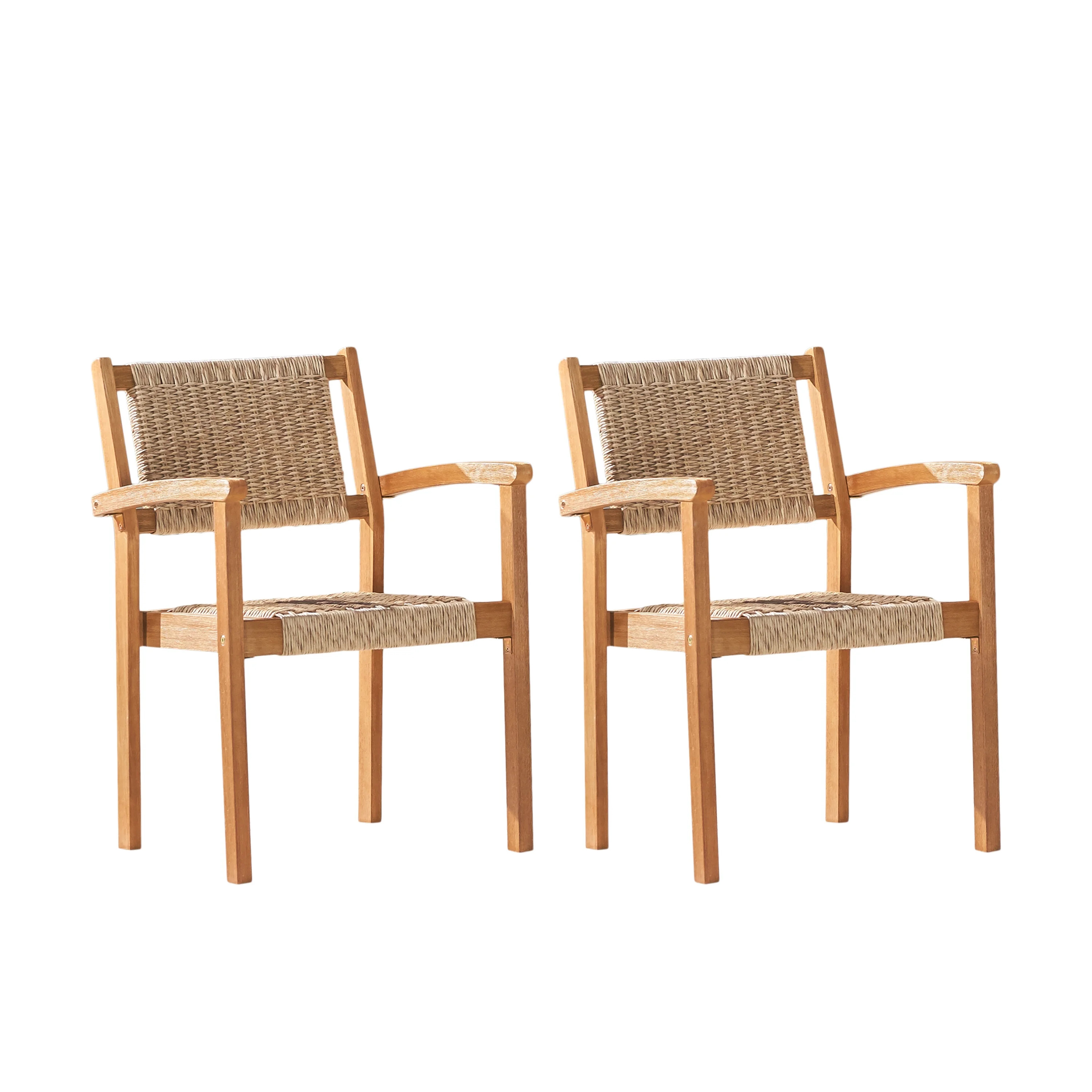 SOLHOME 2-Pack Acacia Wood Rattan Patio Dining Stacking Chair for Garden, Backyard and Deck - Wal... | Walmart (US)