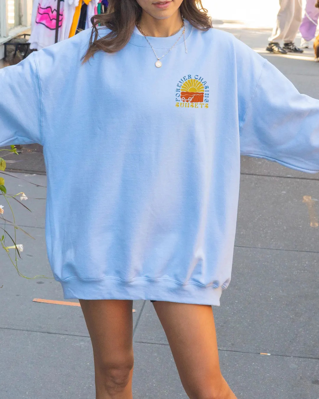 Forever Chasing Sunsets Embroidered Sweatshirt | Soft Coastal Pullover, Dreamy Vacation Crewneck,... | Etsy (US)