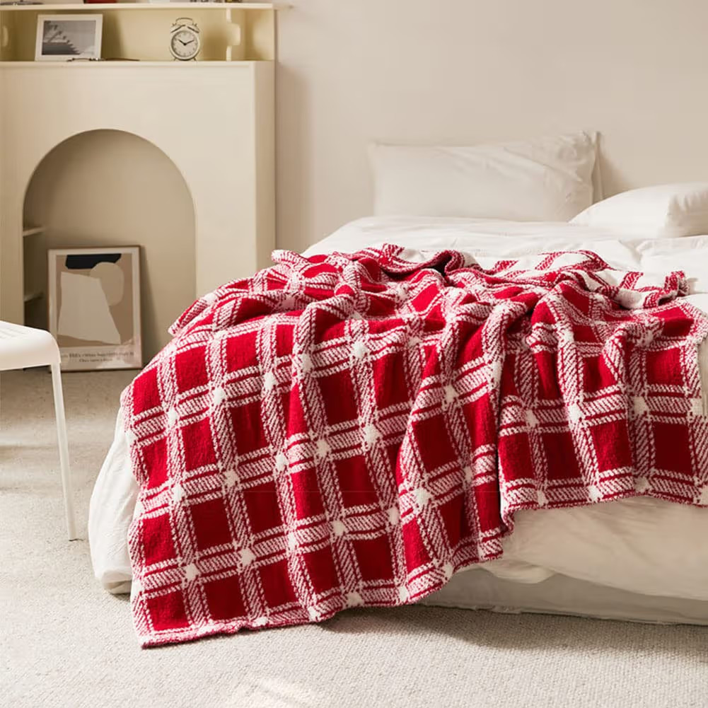 vctops Farmhouse Tartan Fuzzy Throw Super Soft Warm Plush Knitted Blankets Buffalo Plaid Pattern ... | Amazon (US)
