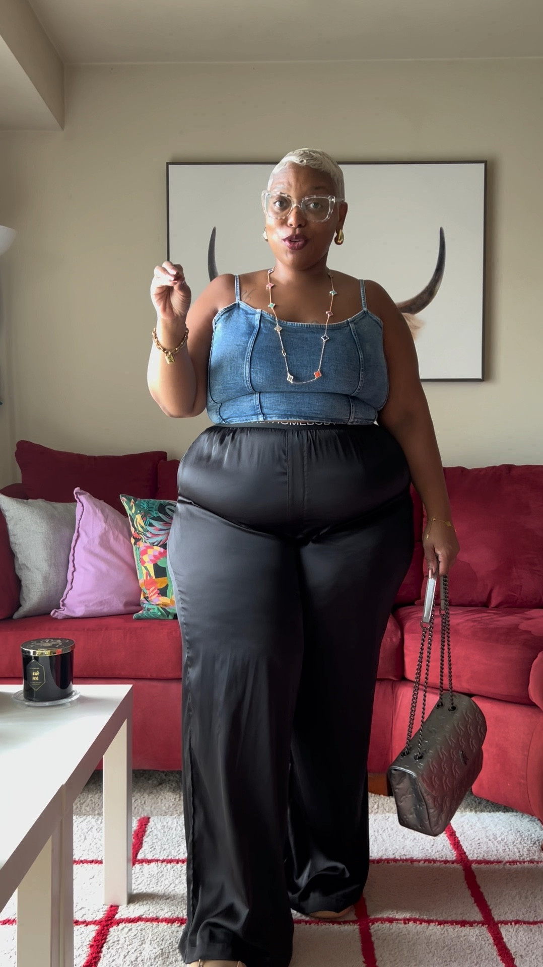 Day 1 take two 😂  ; I couldn’t upload on IG yesterday due to technical difficulties but we’re up for the real OOTD CHALLENGE 💗✨

Satin pants from Fancy Homebody
Purse from Glamaholic 

#LTKVideo #LTKPlusSize #LTKStyleTip