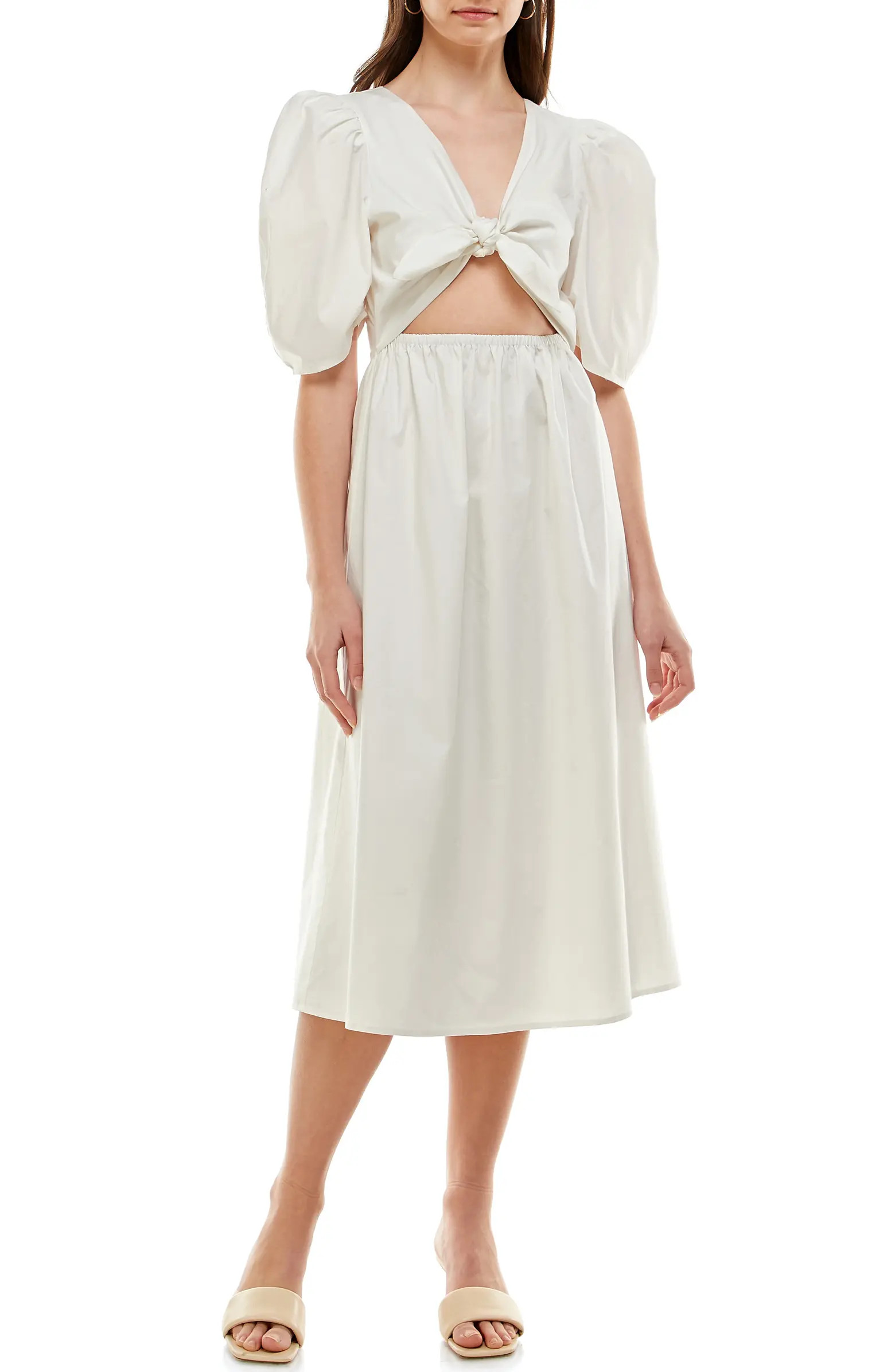 WAYF Peggy Cutout Puff Sleeve Midi Dress | Nordstrom | Nordstrom