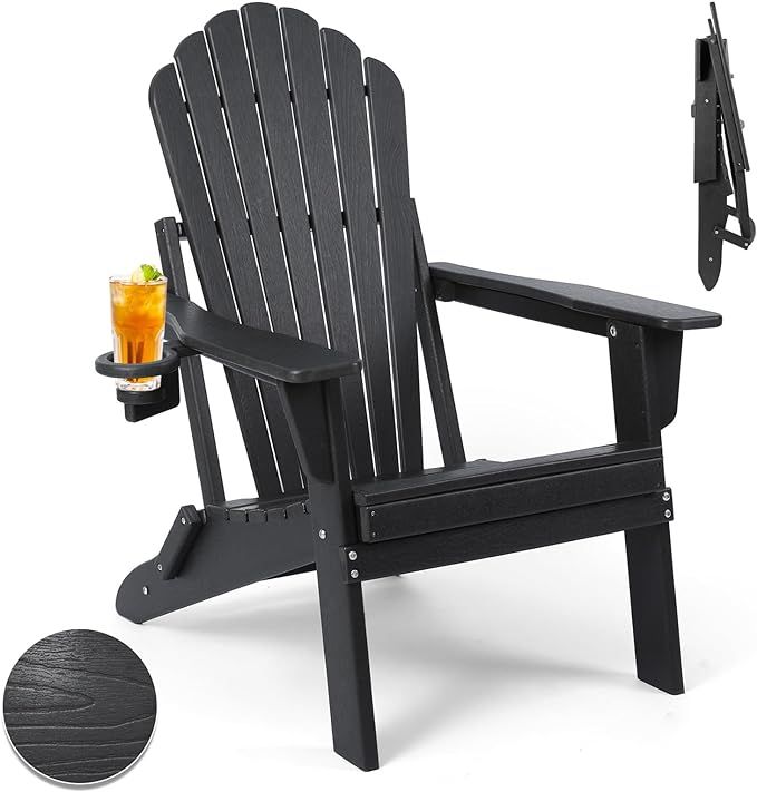 Folding Adirondack Chair,SGS Tested,Wooden Textured with Cup Holder,Widened Heavy All-Weather HDP... | Amazon (US)