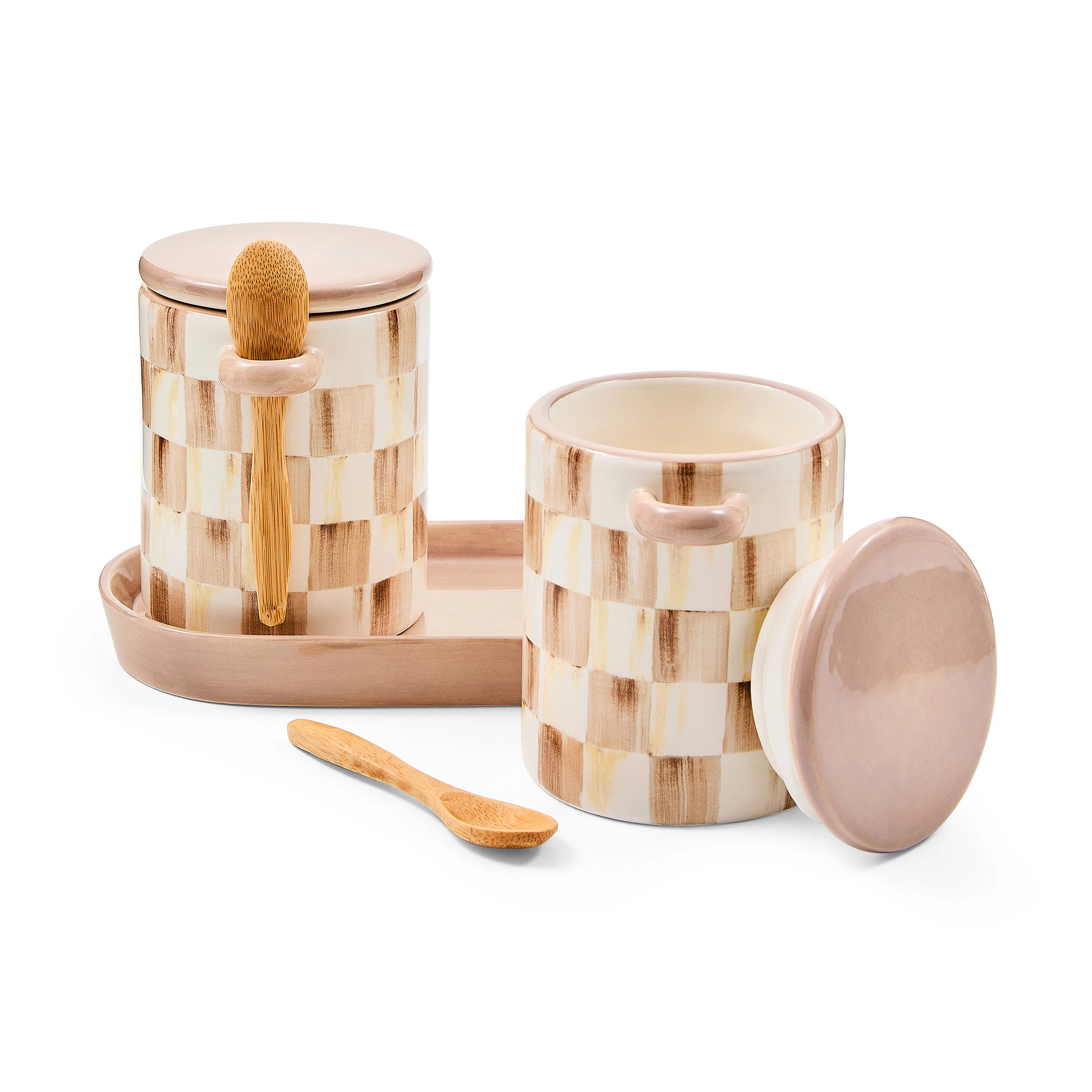Mocha Check Farmhouse Canister, Set Of 2 (Set of 2) | Wayfair North America