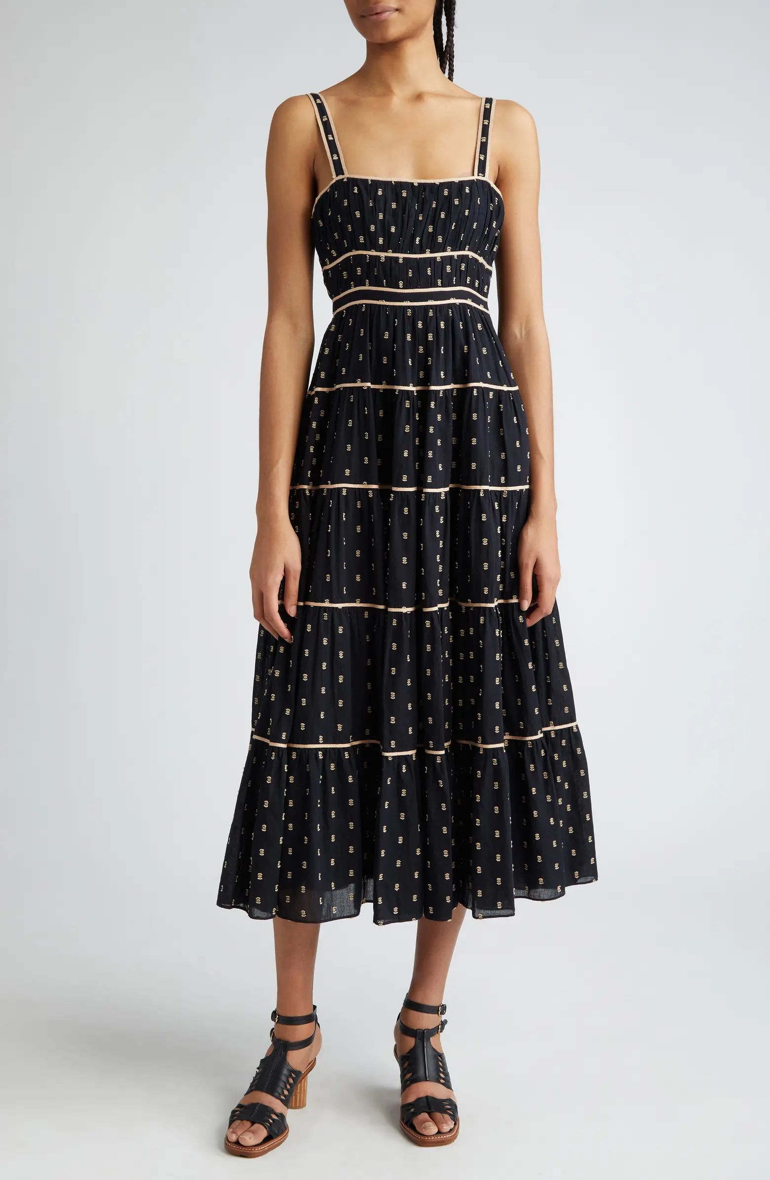 Clemente Abstract Print Tiered Cotton Midi Sundress | Nordstrom