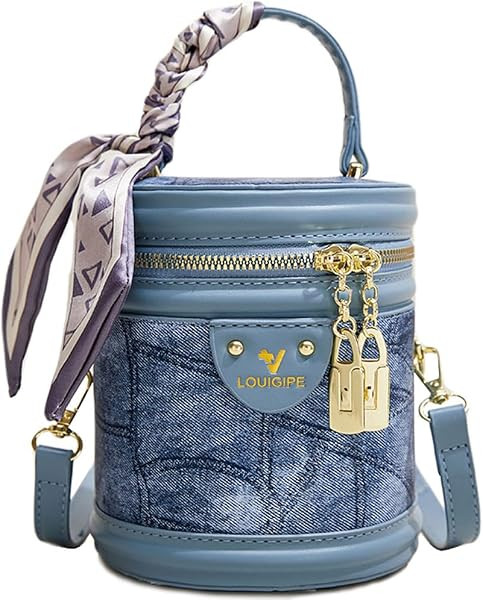 Unique Cylinderial Bags Retro Canvas Bucket Bag Colorblock Cylinder Purse for Women Shoulder Cros... | Amazon (US)