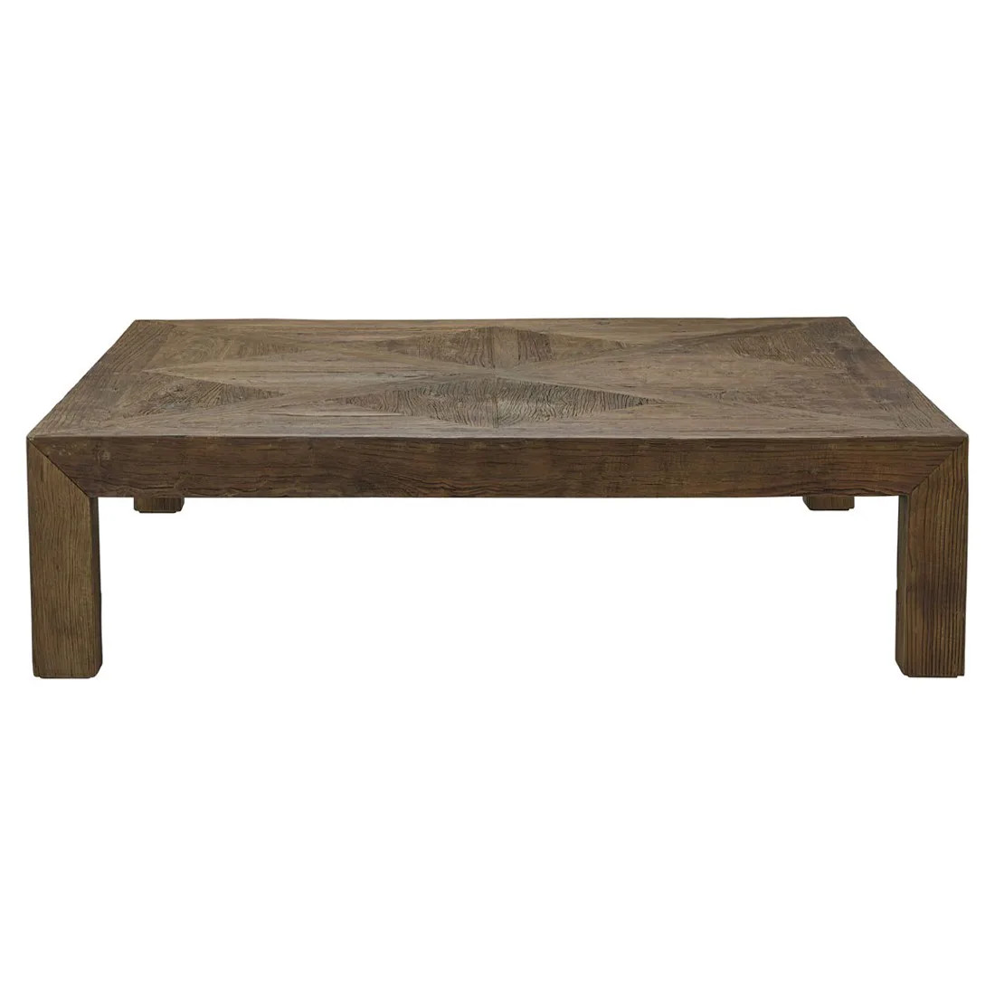 Birkby Rustic Lodge Natural Elm Parquet Square Coffee Table | Kathy Kuo Home